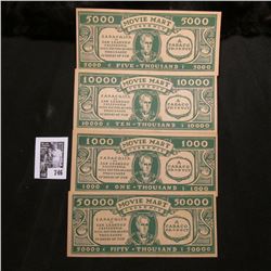 Mint set of four different "Movie Mart Currency", denominations include $1000, $5000, $10000, & $500