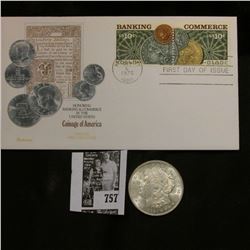 "Coinage of America" First Day Stamped and cancelled Cover; & 1921 P U.S. Morgan Silver Dollar, Gem 