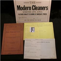 March, 1965 Topographical Map of Iowa; sign "The Modern Cleaners Webster City, Iowa…"; 1907 Booklet 