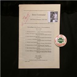 1846-1946 "Iowa Centennial 100 Years of Progress" Brochure; & a Celluloid pin-back "Departementakl S