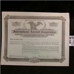 Temporary Stock Certificate for 5 Shares "International Aircraft Corporation", 1934, State of Delawa