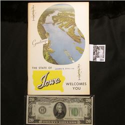 1957 "Greetings The State of Iowa Welcomes You" Handbook with 95 pages; & a Crisp Uncirculated Serie