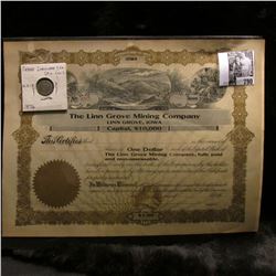 Blank Stock Certificate "The Linn Grove Mining Company Linn Grove, Iowa", mountainous region in cent