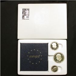 1976 S U.S. Three-Piece Silver Proof Set in original box and holder as issued. Dollar, Half-dollar, 