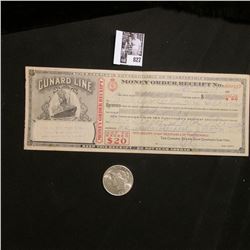 1925 P U.S. Peace Silver Dollar, Choice AU; & a 1929 Money Order "Cunard Line" depicting a Steam Shi