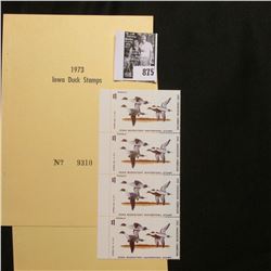 1973 Booklet Pane of Four Iowa Duck Stamps in folder No. 9310. Crisp Uncirculated.