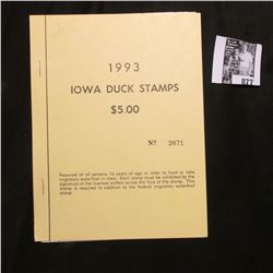 1993 Booklet Pane of Ten Iowa Duck Stamps in folder No. 2671. Crisp Uncirculated.