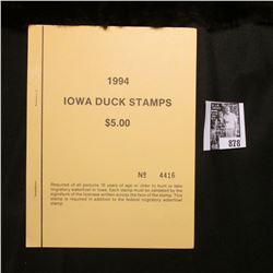 1994 Booklet Pane of Ten Iowa Duck Stamps in folder No. 4416. Crisp Uncirculated.