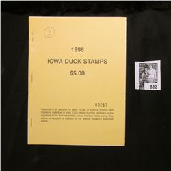 1998 Booklet Pane of Ten Iowa Duck Stamps in folder No. 03217. Crisp Uncirculated.