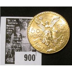 1821-1947 Mexico Fifty Peso Gold Piece, Brilliant Uncirculated.