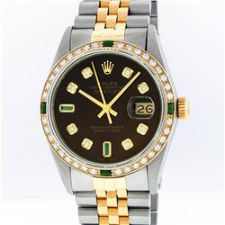 Rolex Two Tone Diamond and Emerald DateJust Men's Watch