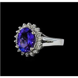 2.96 ctw Tanzanite and Diamond Ring - 14KT White Gold