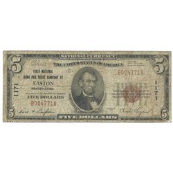 1929 $5 First National Bank and Trust Company Note of Easton PA