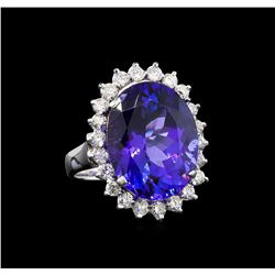 GIA Cert 11.40 ctw Tanzanite and Diamond Ring - 14KT White Gold