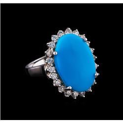 7.52 ctw Turquoise and Diamond Ring - 14KT White Gold