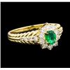 Image 1 : 0.48 ctw Emerald and Diamond Ring - 18KT Yellow Gold