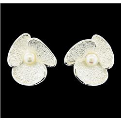 Petal Pearl Earrings - Rhodium Plated