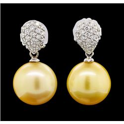 Pearl and Diamond Earrings - 14KT White Gold