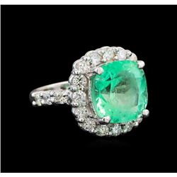 GIA Cert 7.46 ctw Emerald and Diamond Ring - 14KT White Gold