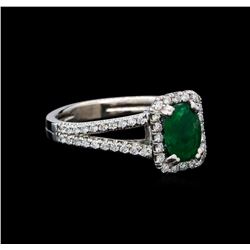 0.93 ctw Emerald and Diamond Ring - 14KT White Gold