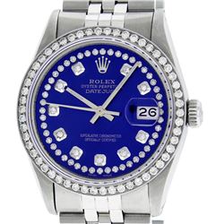 Rolex Mens Stainless Steel Royal Blue String Diamond Datejust Wristwatch