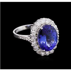 5.89 ctw Tanzanite and Diamond Ring - 14K White Gold