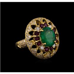 14KT Yellow Gold 3.89 ctw Emerald, Ruby and Diamond Ring