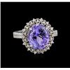 Image 1 : 5.80 ctw Tanzanite and Diamond Ring - 14KT White Gold