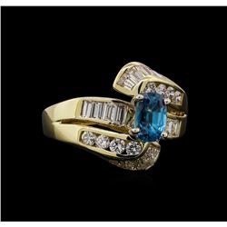 2.17 ctw Blue Zircon and Diamond Ring - 14KT Yellow Gold