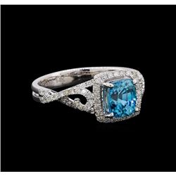 2.31 ctw Blue Zircon and Diamond Ring - 14KT White Gold