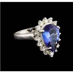 3.72 ctw Tanzanite and Diamond Ring - 14KT White Gold