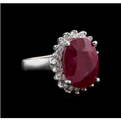 GIA Cert 9.76 ctw Ruby and Diamond Ring - 14KT White Gold