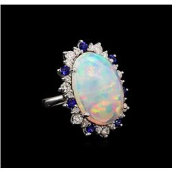 13.66 ctw Opal, Sapphire and Diamond Ring - 14KT White Gold