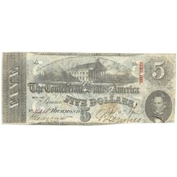 1863 $5 The Confederate States of America Note T-60 CC