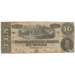 1864 $10 The Confederate States of America Note T-68 CC