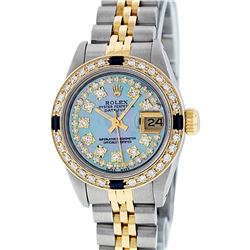 Rolex Ladies Two Tone Blue MOP String Sapphire Diamond VVS Datejust Wristwatch