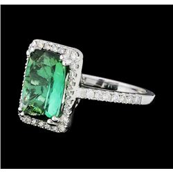 4.30 ctw Green Tourmaline And Diamond Ring - 14KT White Gold