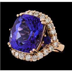 15.50 ctw Tanzanite, Sapphire and Diamond Ring - 14KT Rose Gold