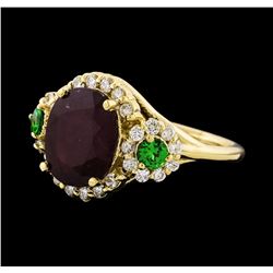 5.47 ctw Ruby, Tsavorite, and Diamond Ring - 14KT Yellow Gold