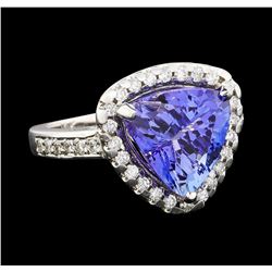 5.05 ctw Tanzanite and Diamond Ring - 14KT White Gold