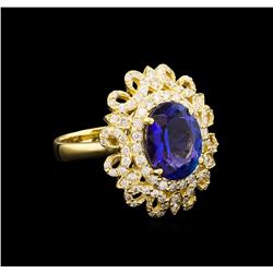 4.12 ctw Tanzanite and Diamond Ring - 14KT Yellow Gold