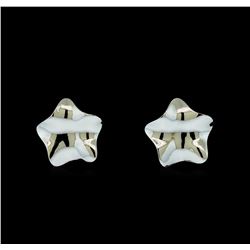 Glossy Star Shaped Post Earrings - Rhodium Plated