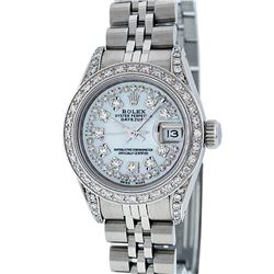 Rolex Stainless Steel Mother Of Pearl String Diamond VS Datejust Ladies Watch