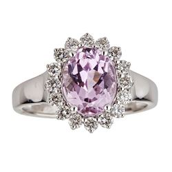 2.89 ctw Kunzite and Diamond Ring - 14KT White Gold