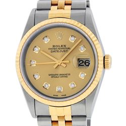 Rolex Mens 18K Two Tone Champagne Diamond Datejust Quickset Wristwatch 16233