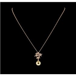 Pearl and Diamond Pendant With Chain - 14KT Rose Gold