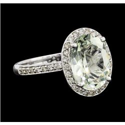 2.97 ctw Beryl and Diamond Ring - 14KT White Gold