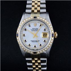 Rolex Mens Two Tone String Diamond MOP and Sapphire Datejust Wristwatch