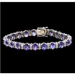 15.66 ctw Tanzanite and Diamond Bracelet - 14KT White Gold