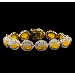 17.96 ctw Opal and Diamond Bracelet - 14KT Yellow Gold